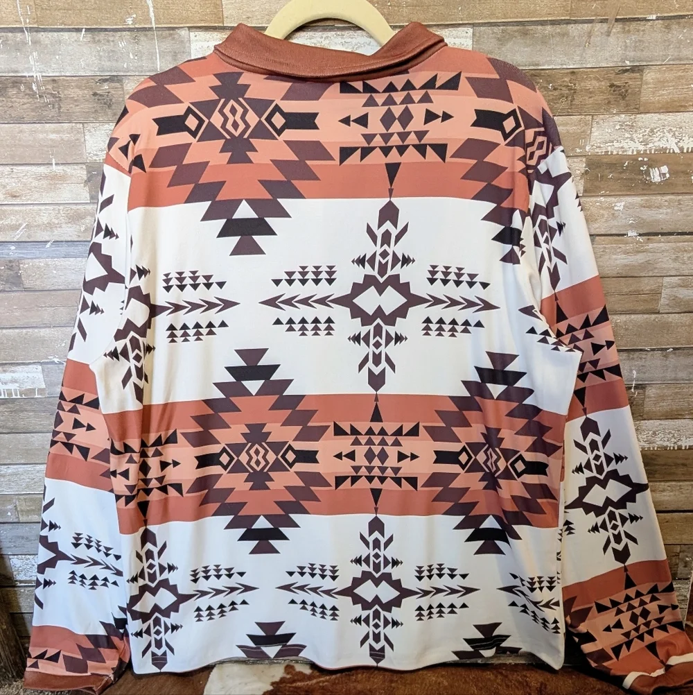 New Brown & White Aztec Top With Metal Buttons - Picture 10 of 15